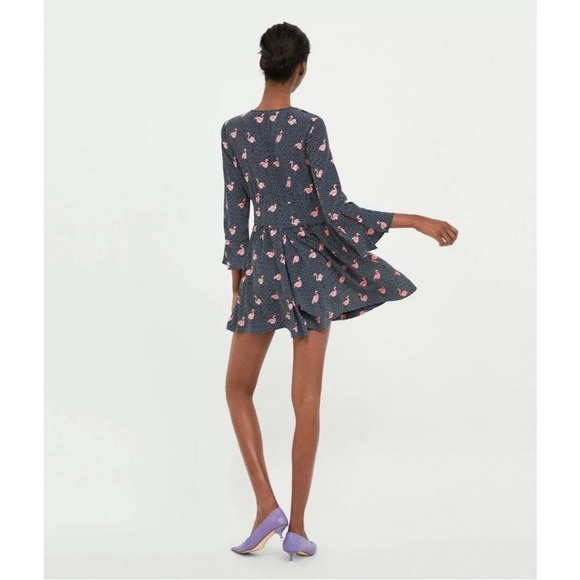 Zara Black Pink Swan Pleated Romper with Pockets Size Medium - Picture 3 of 13